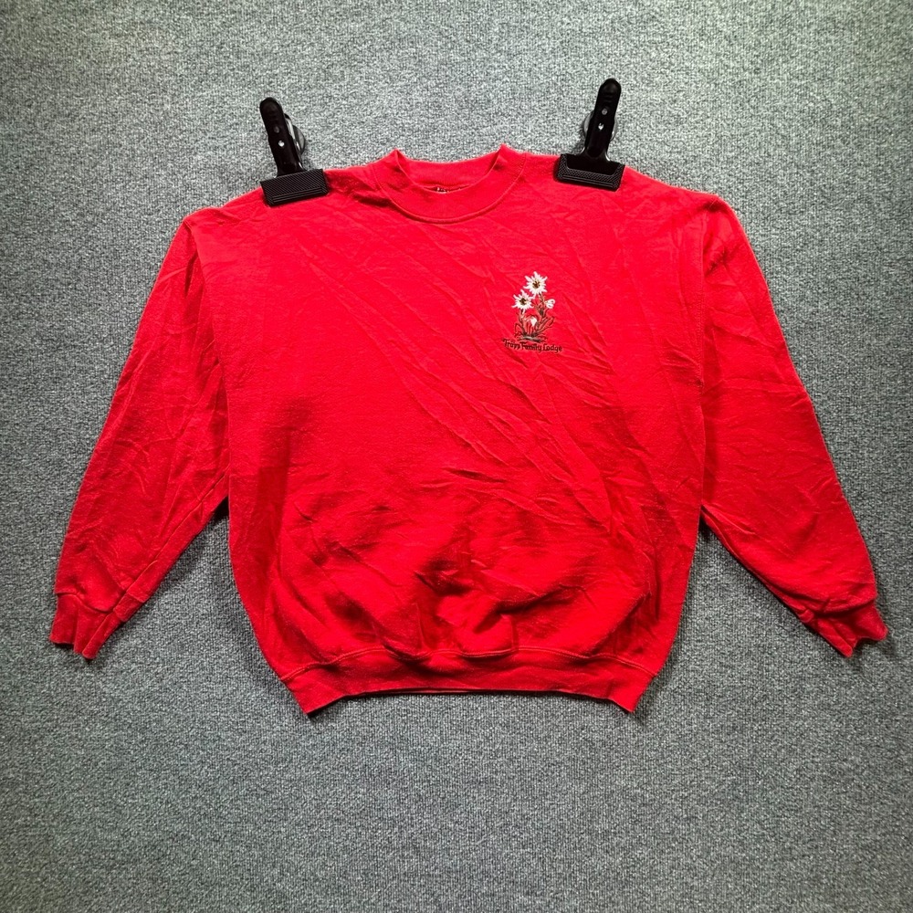 Vintage Fruit of the Loom Sweatshirt Women's L Red Fleece "Trapp Family Lodge"